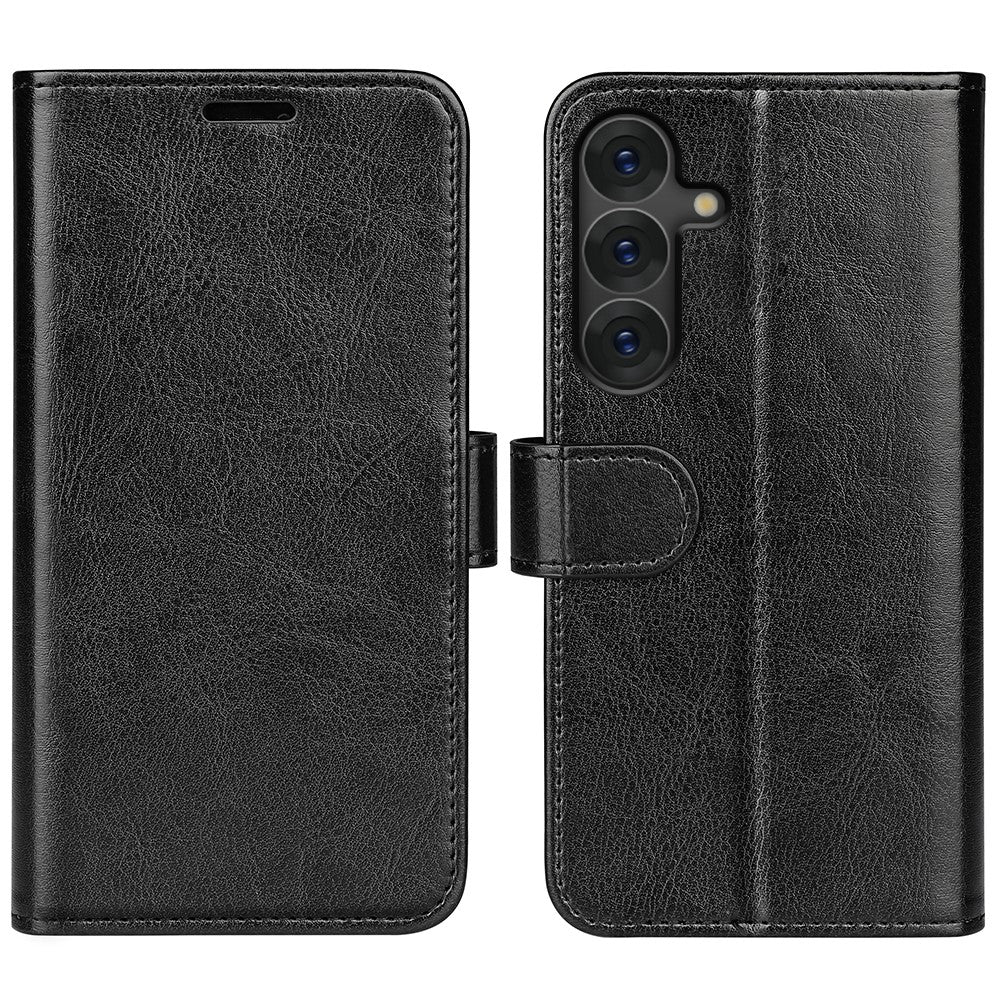 For Samsung Galaxy S25 Wallet Case Crazy Horse Texture Stand Leather Phone Cover - Black