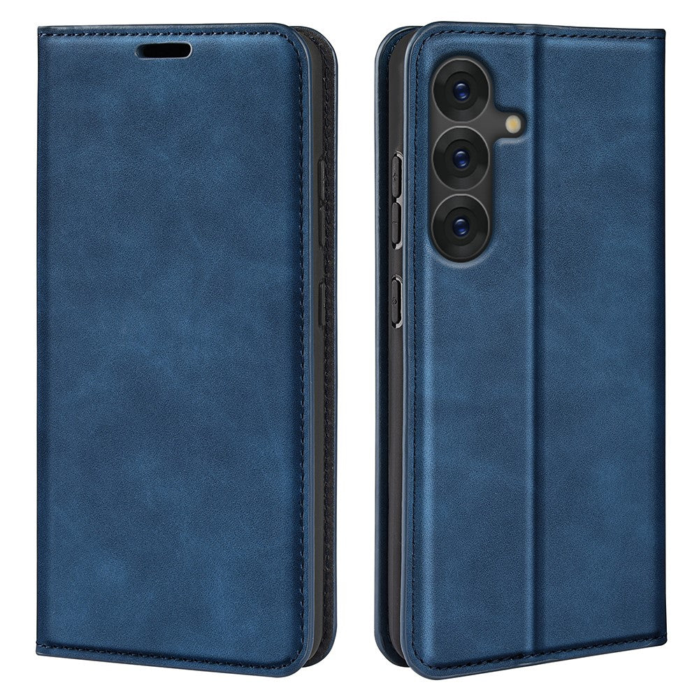 For Samsung Galaxy S25 Case Skin-Touch Leather Wallet Phone Cover - Blue