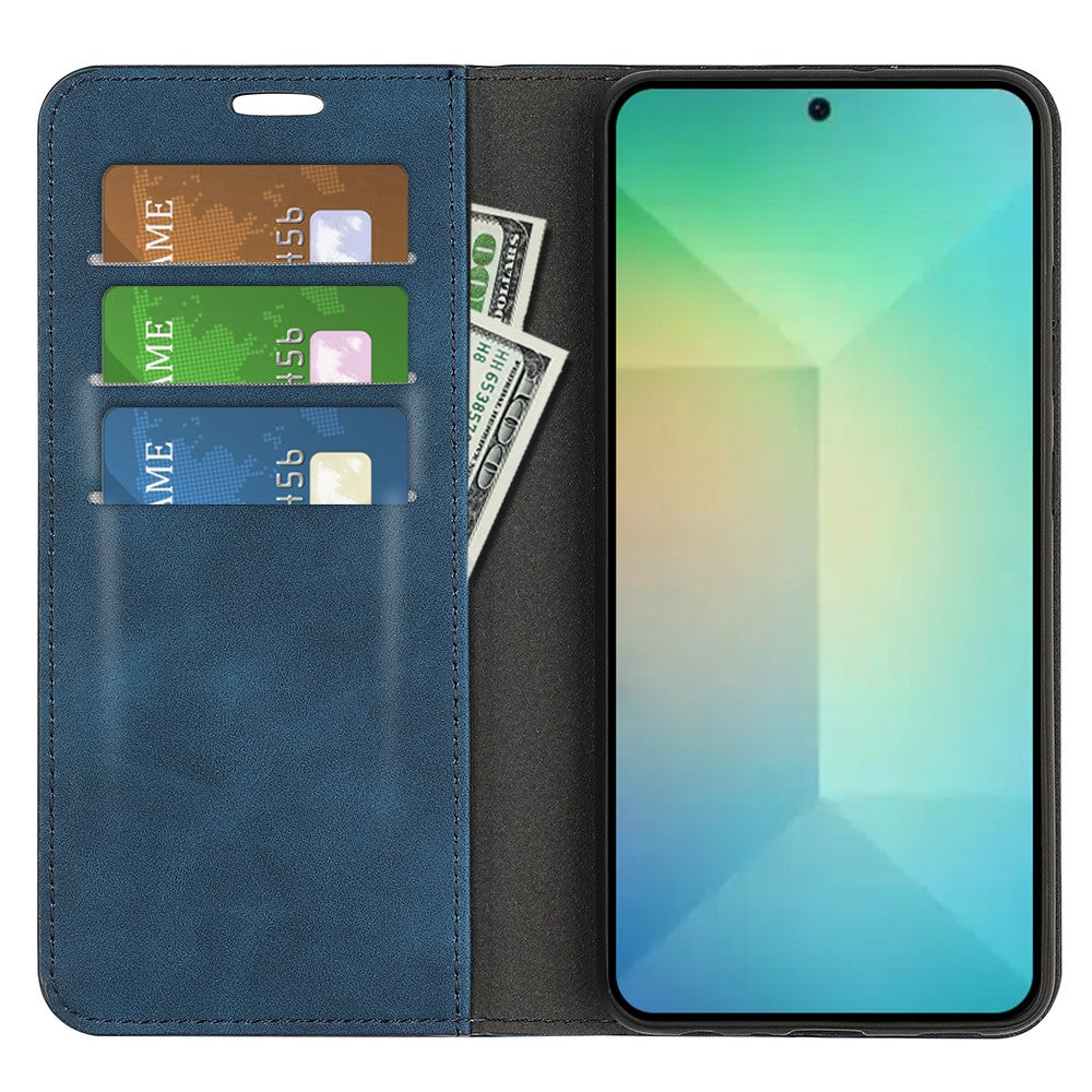 For Samsung Galaxy S25 Case Skin-Touch Leather Wallet Phone Cover - Blue