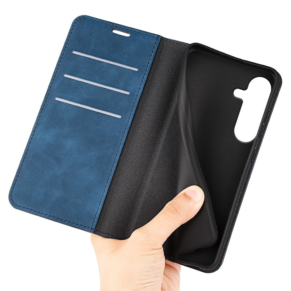 For Samsung Galaxy S25 Case Skin-Touch Leather Wallet Phone Cover - Blue