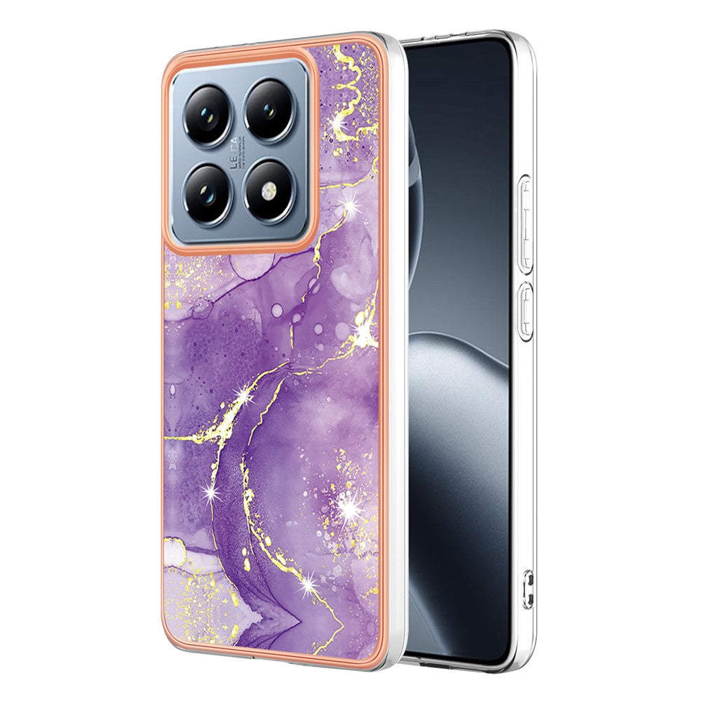 For Xiaomi 14T Pro TPU Case with IMD Marble Pattern Electroplated Back Cover - Purple 002