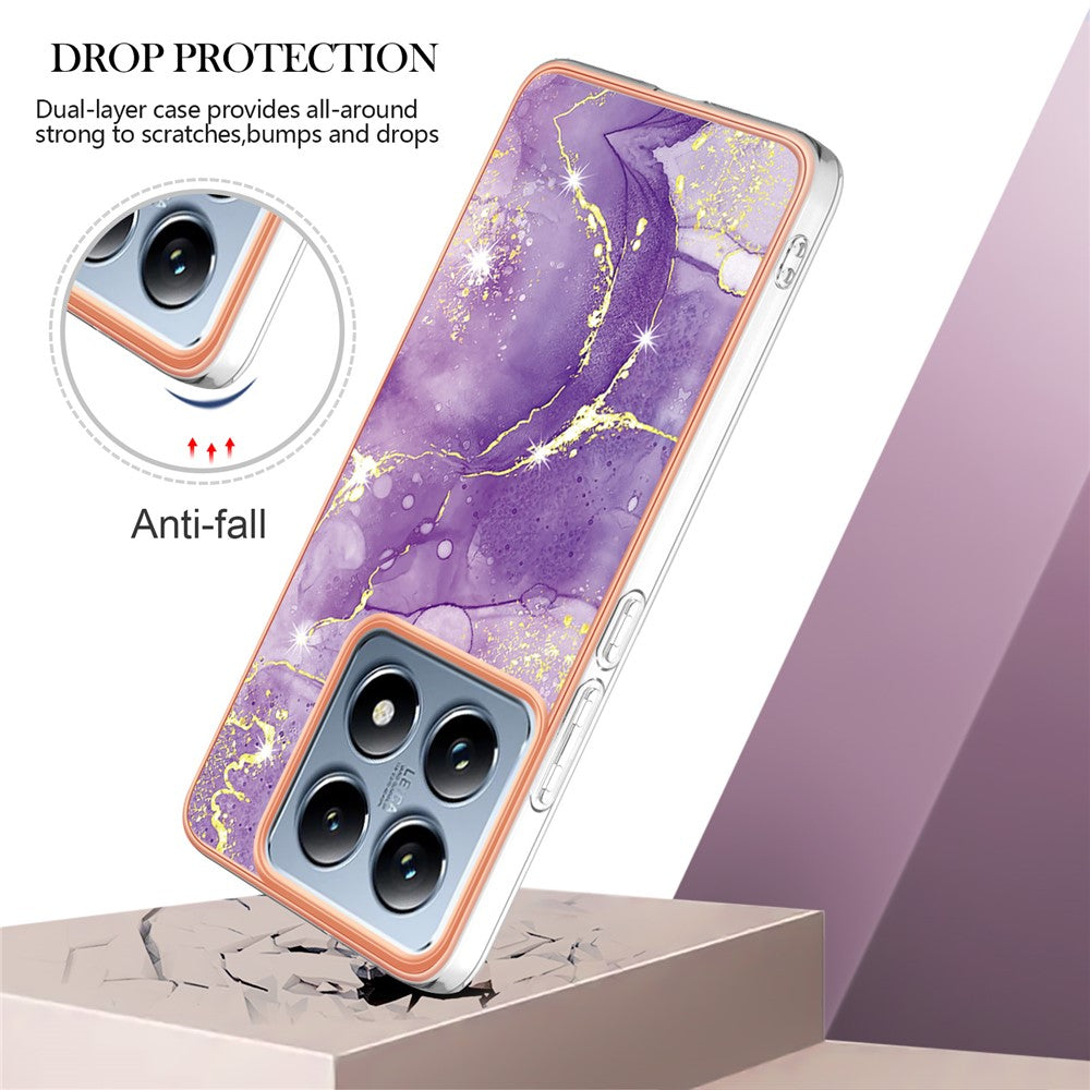 For Xiaomi 14T Pro TPU Case with IMD Marble Pattern Electroplated Back Cover - Purple 002