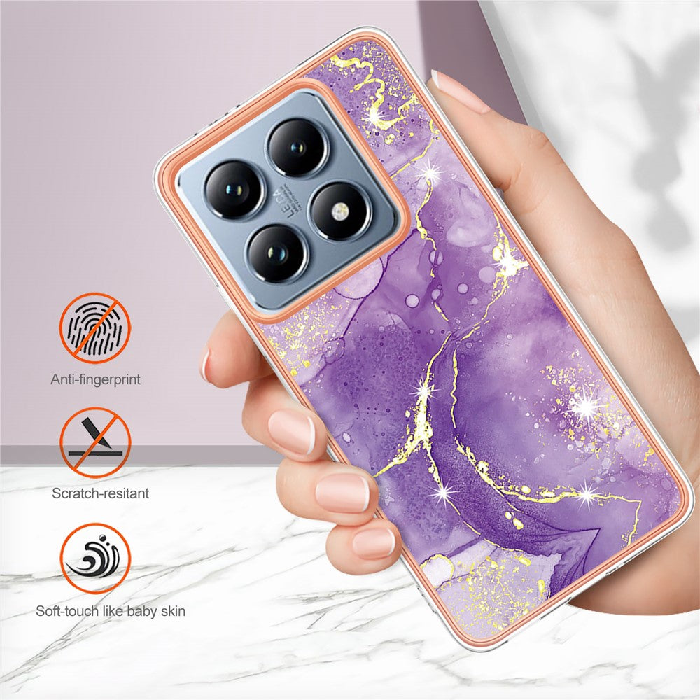 For Xiaomi 14T Pro TPU Case with IMD Marble Pattern Electroplated Back Cover - Purple 002