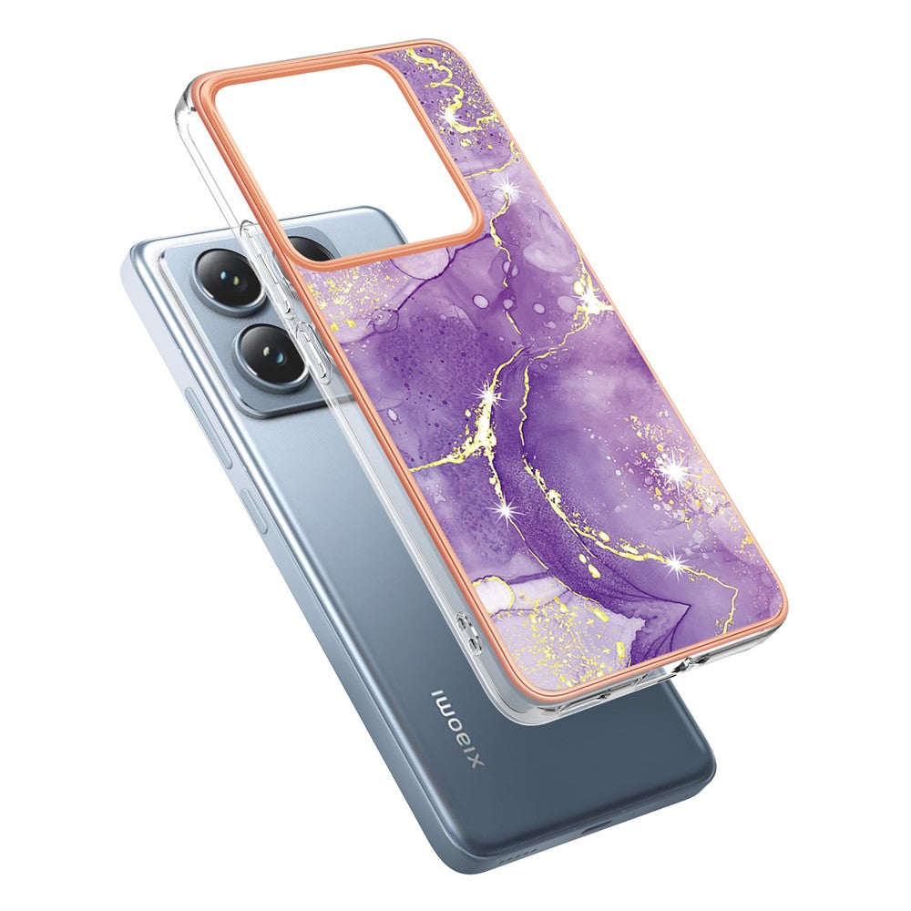 For Xiaomi 14T Pro TPU Case with IMD Marble Pattern Electroplated Back Cover - Purple 002