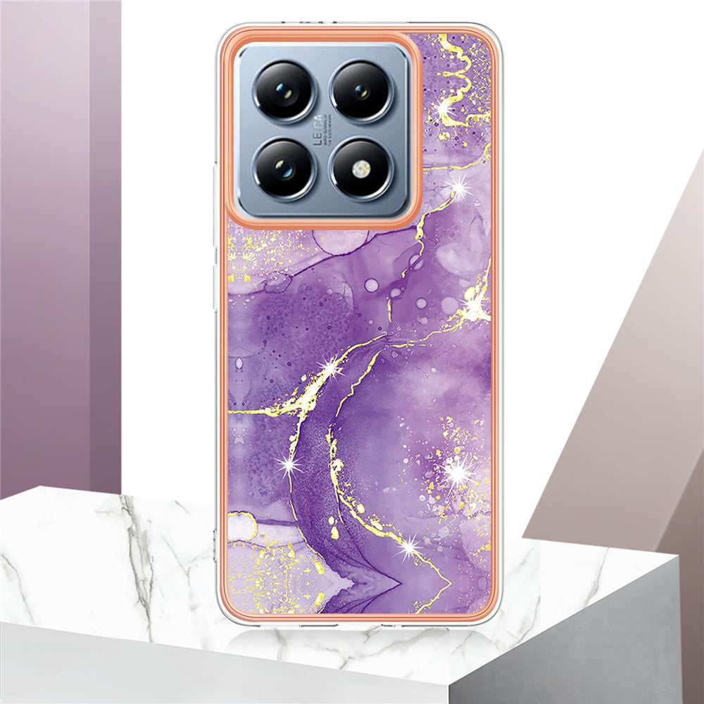 For Xiaomi 14T Pro TPU Case with IMD Marble Pattern Electroplated Back Cover - Purple 002
