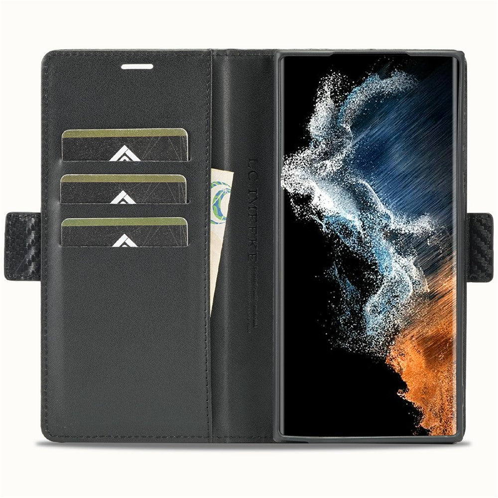 For Samsung Galaxy S25 Ultra Case Carbon Fiber Texture Phone Cover Stand Card Holder - Horizontal Stripe