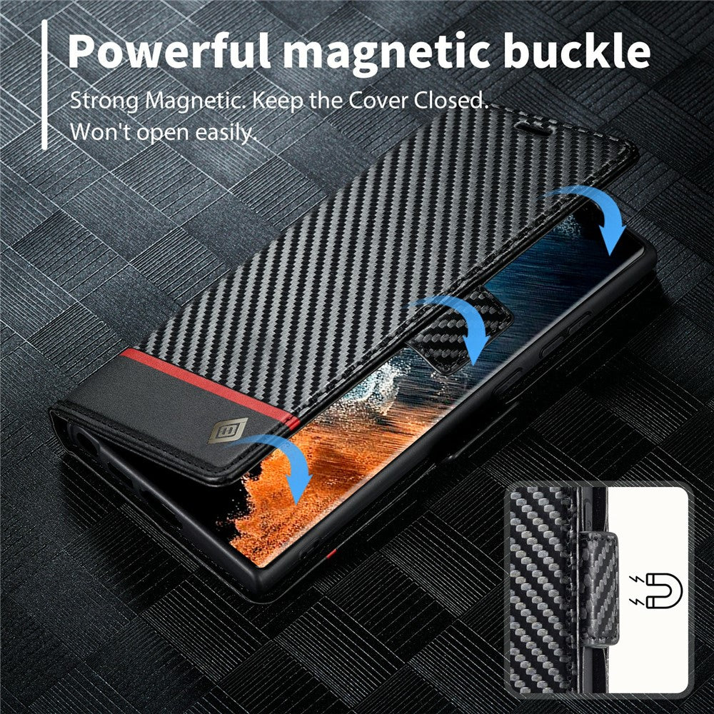 For Samsung Galaxy S25 Ultra Case Carbon Fiber Texture Phone Cover Stand Card Holder - Horizontal Stripe