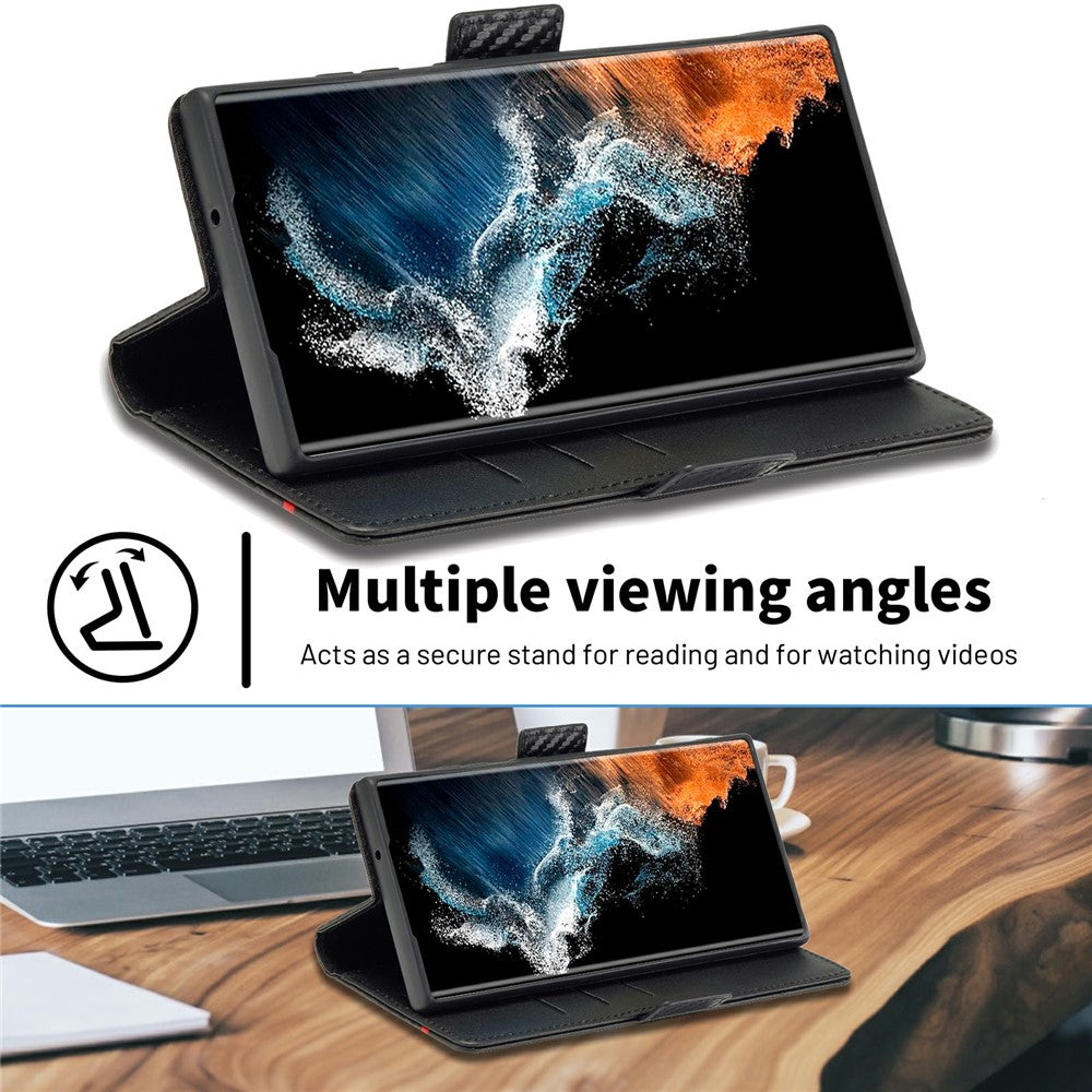 For Samsung Galaxy S25 Ultra Case Carbon Fiber Texture Phone Cover Stand Card Holder - Horizontal Stripe