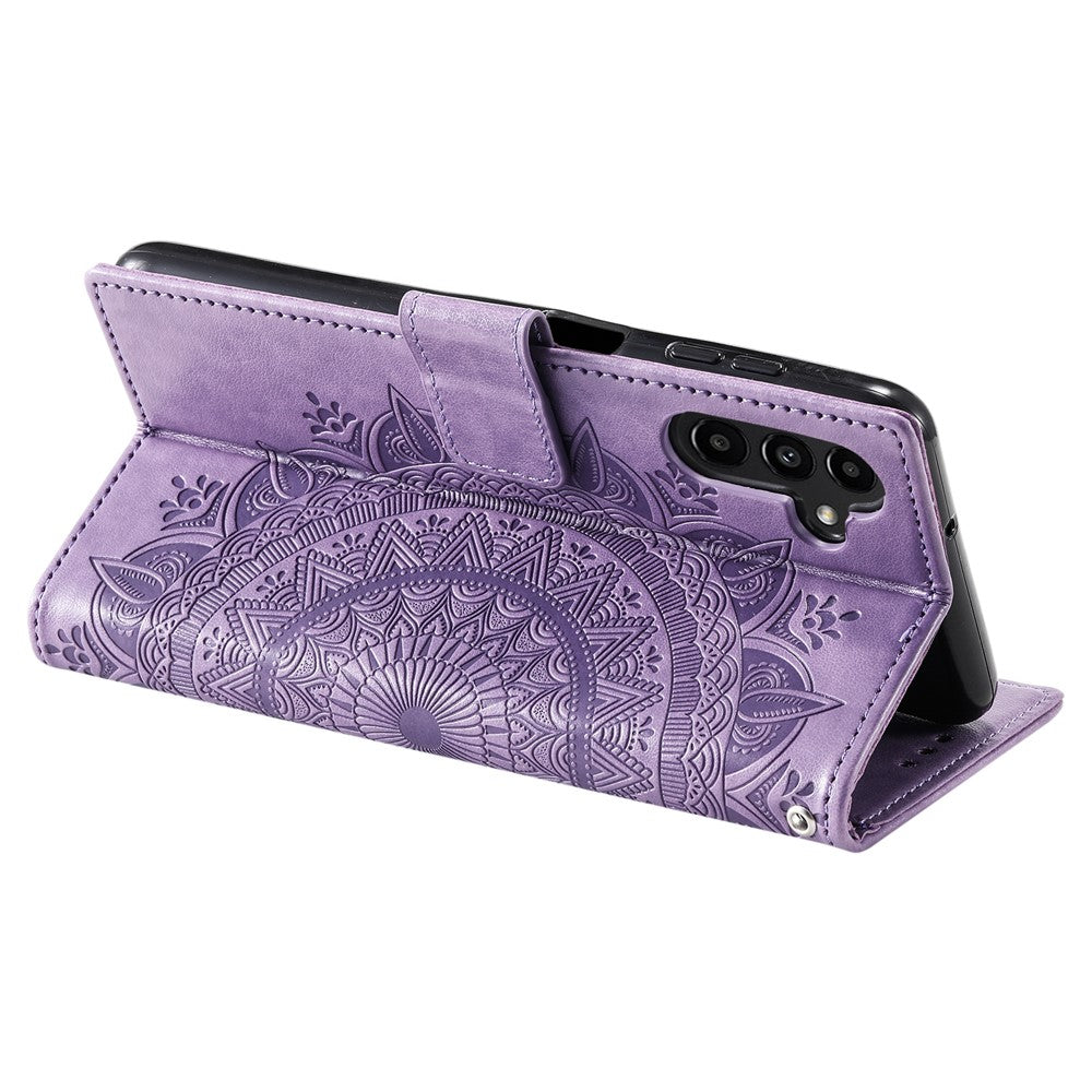 For Samsung Galaxy A56 5G Case Imprinted Totem PU Leather Wallet Stand Phone Cover - Purple