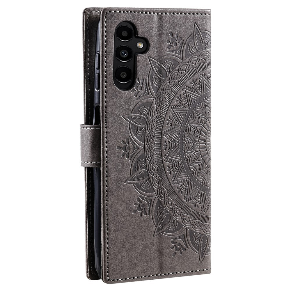 For Samsung Galaxy A56 5G Case Imprinted Totem PU Leather Wallet Stand Phone Cover - Grey