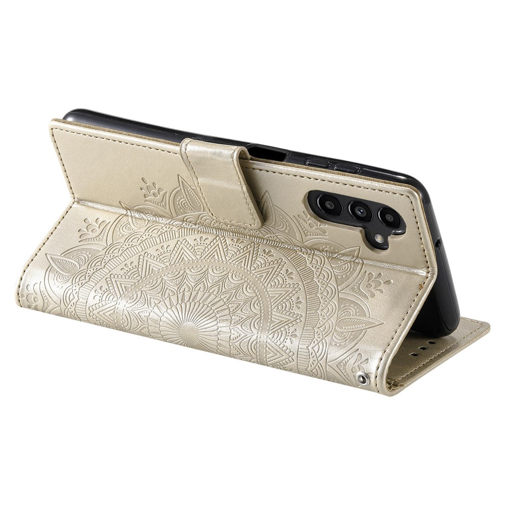For Samsung Galaxy A56 5G Case Imprinted Totem PU Leather Wallet Stand Phone Cover - Gold