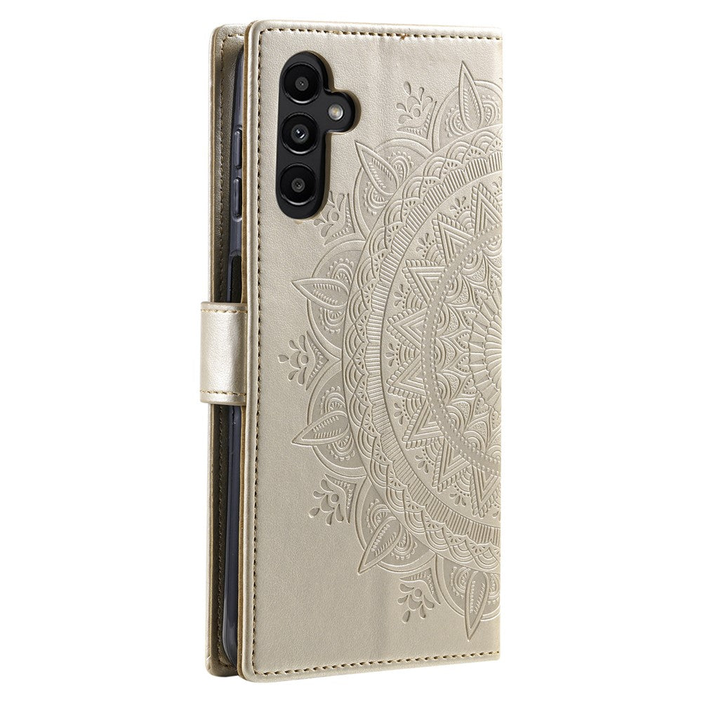 For Samsung Galaxy A56 5G Case Imprinted Totem PU Leather Wallet Stand Phone Cover - Gold