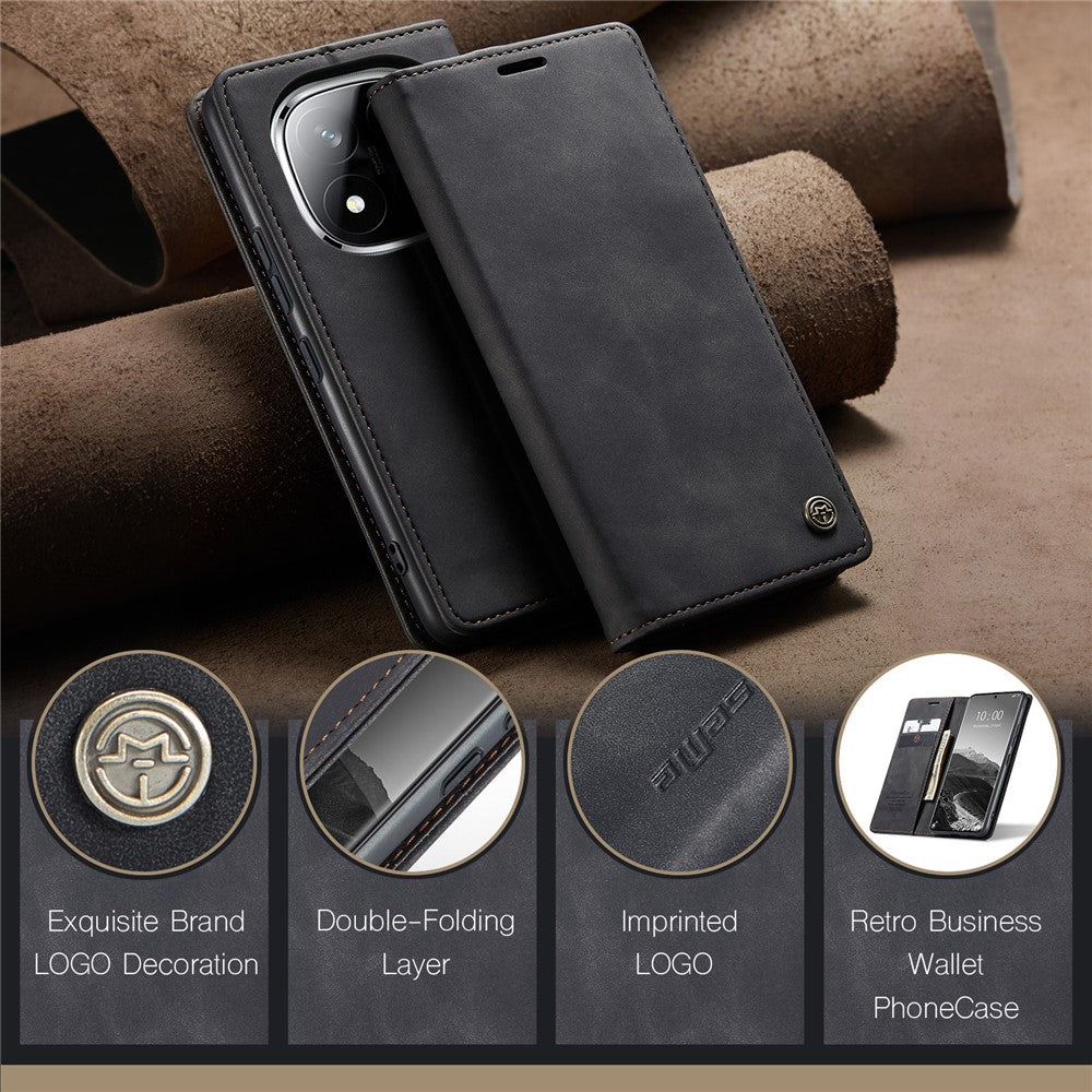 For Xiaomi Redmi Note 14 Pro+ 5G / 14 Pro 5G / Poco X7 5G Case Card Holder Stand Leather Phone Cover - Black