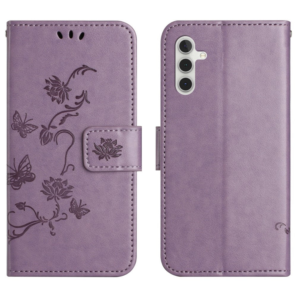 For Samsung Galaxy A17 5G / A17 4G / A26 5G Case Wallet Stand Imprinted Butterfly Flower PU Leather Phone Cover - Purple