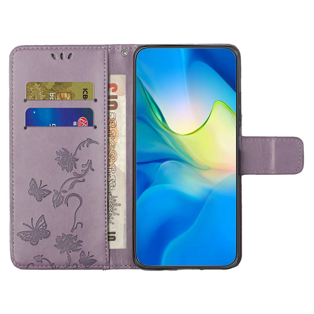 For Samsung Galaxy A17 5G / A17 4G / A26 5G Case Wallet Stand Imprinted Butterfly Flower PU Leather Phone Cover - Purple