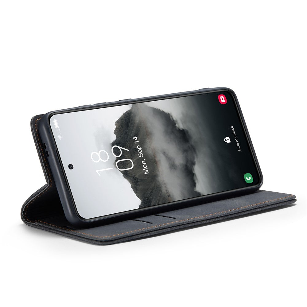 For Samsung Galaxy S25 Case Card Holder Stand Leather Phone Cover - Black