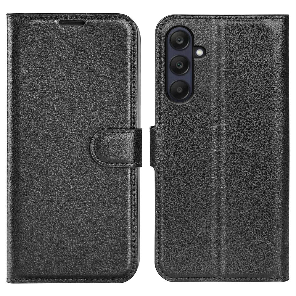 For Samsung Galaxy A26 5G Case Litchi Texture Leather Wallet Phone Cover - Black