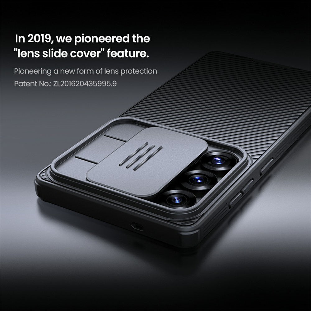 for Samsung Galaxy S25 Ultra Case PC+TPU Slide Camera Lid Phone Cover - Black