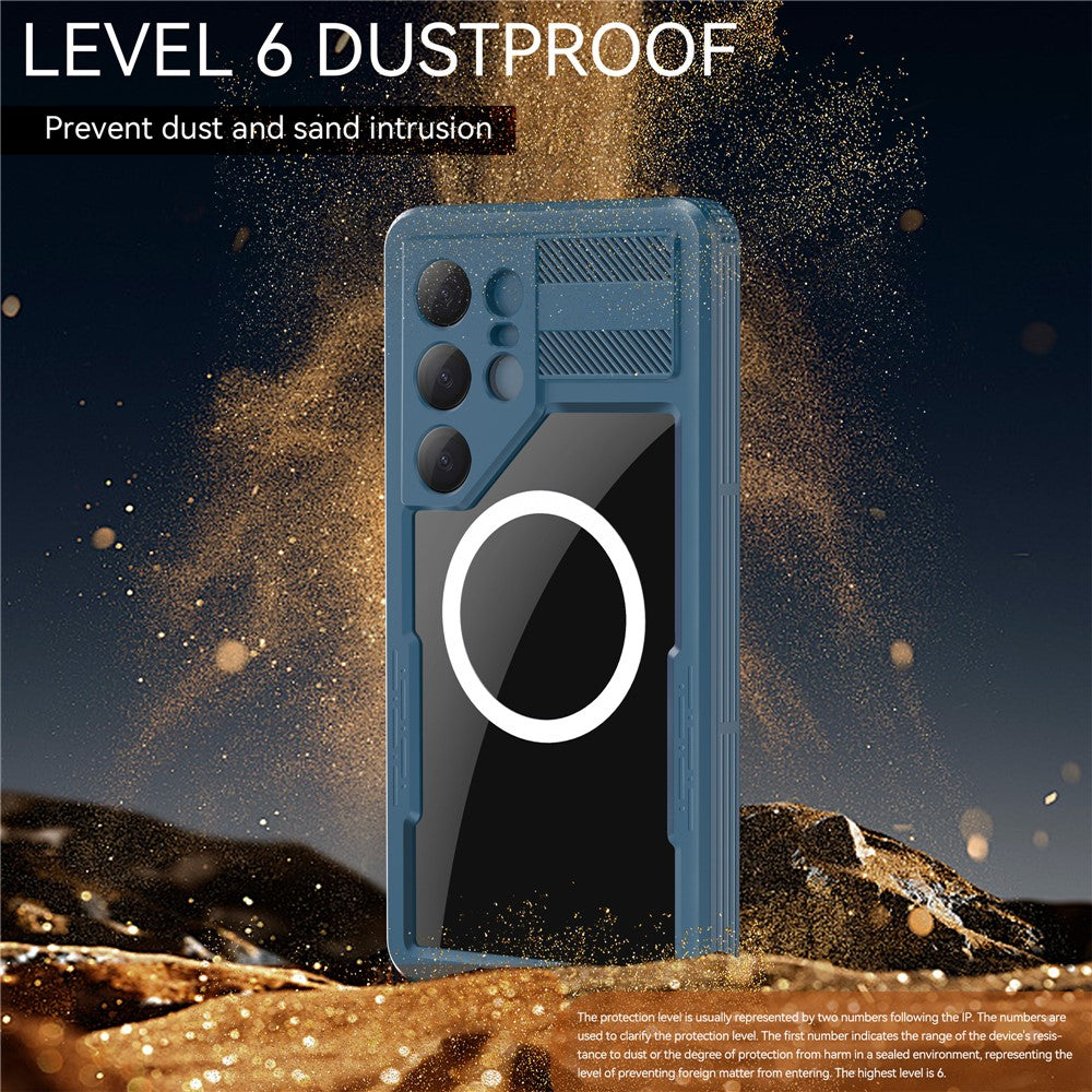 For Samsung Galaxy S25 Ultra IP68 Magnetic Case Clear Phone Cover - Lake Blue+Cyan