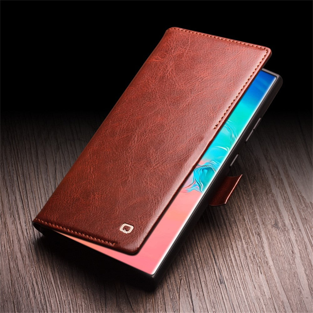 For Samsung Galaxy S25 Ultra Case  Cow Leather Wallet Phone Cover with Magnetic Closure - Black