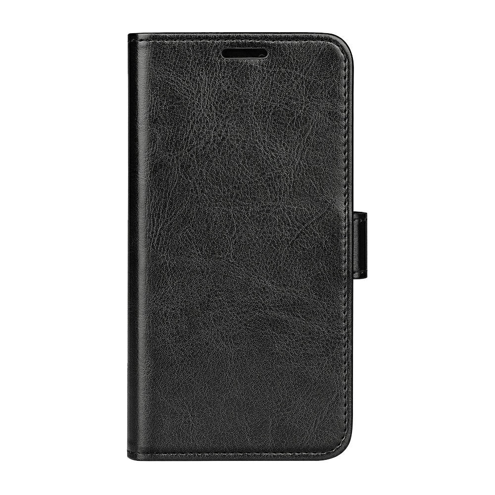 For iPhone 16e Wallet Case Crazy Horse Texture Stand Leather Phone Cover - Black
