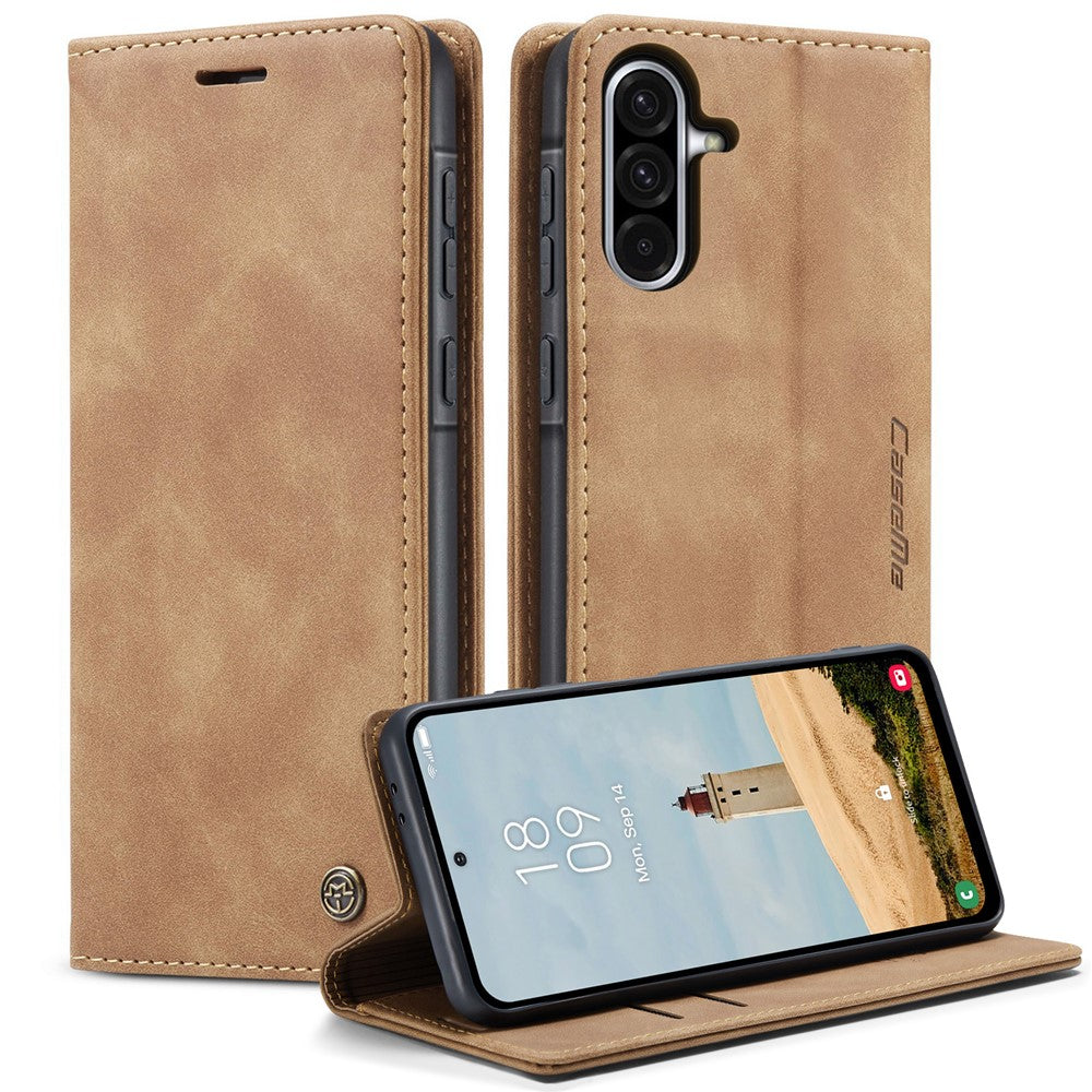 For Samsung Galaxy A56 5G Case Card Holder Stand Leather Phone Cover - Brown
