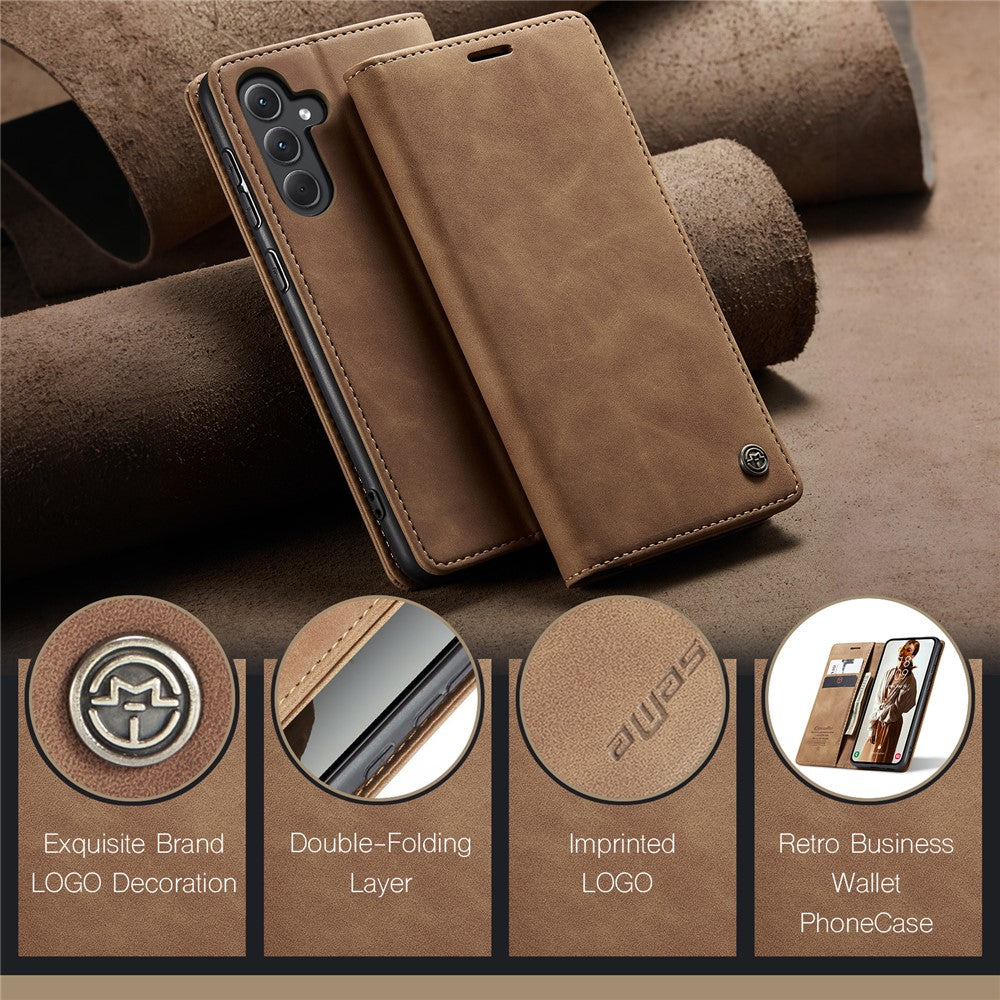 For Samsung Galaxy A56 5G Case Card Holder Stand Leather Phone Cover - Brown