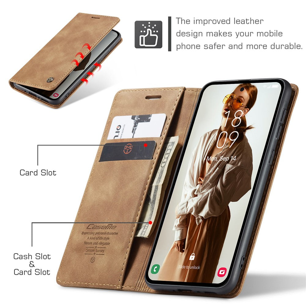 For Samsung Galaxy A56 5G Case Card Holder Stand Leather Phone Cover - Brown