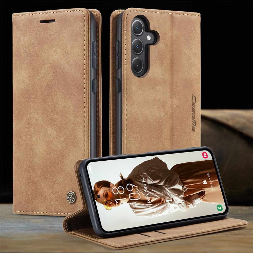 For Samsung Galaxy A56 5G Case Card Holder Stand Leather Phone Cover - Brown