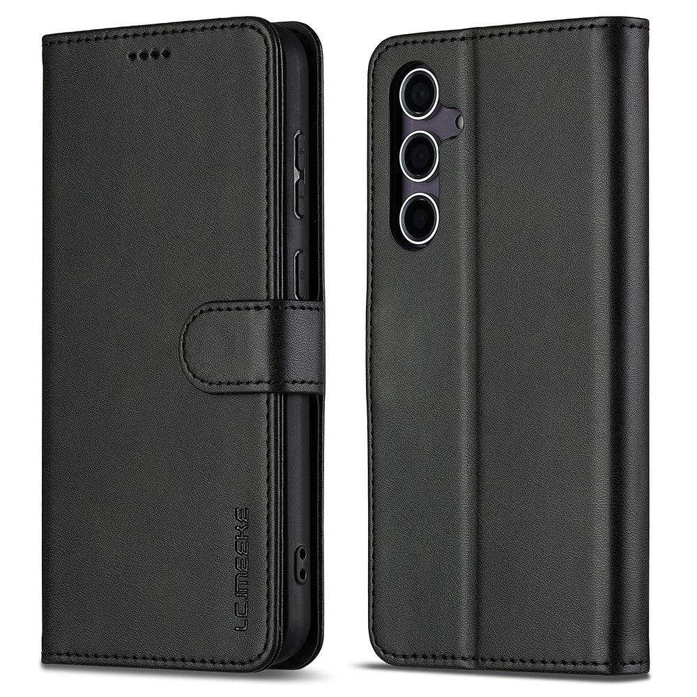 For Samsung Galaxy A56 5G Case Calf Texture PU Leather Stand Wallet Phone Cover - Black