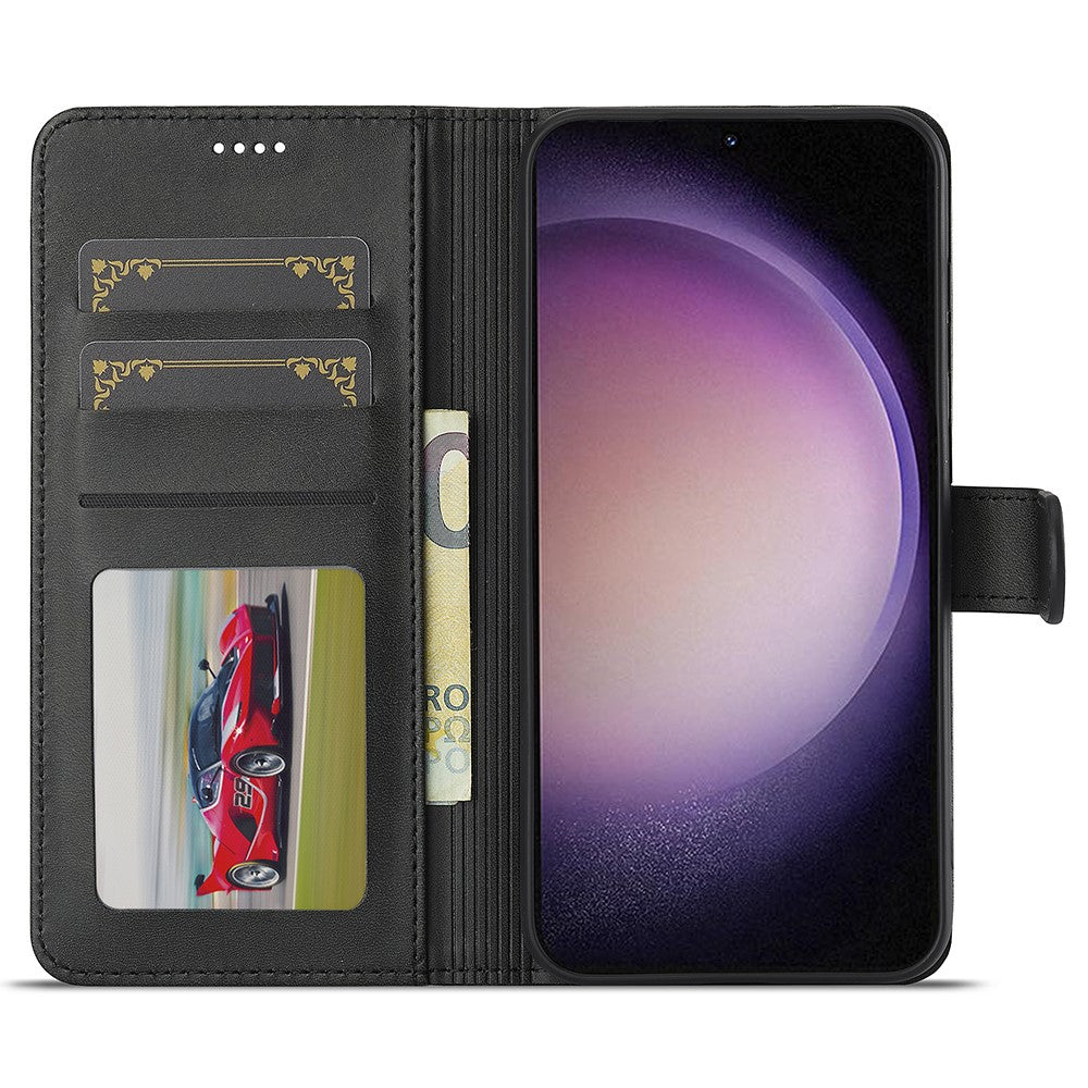 For Samsung Galaxy A56 5G Case Calf Texture PU Leather Stand Wallet Phone Cover - Black