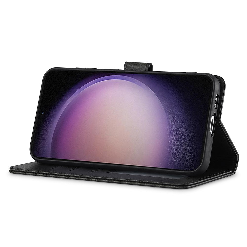 For Samsung Galaxy A56 5G Case Calf Texture PU Leather Stand Wallet Phone Cover - Black