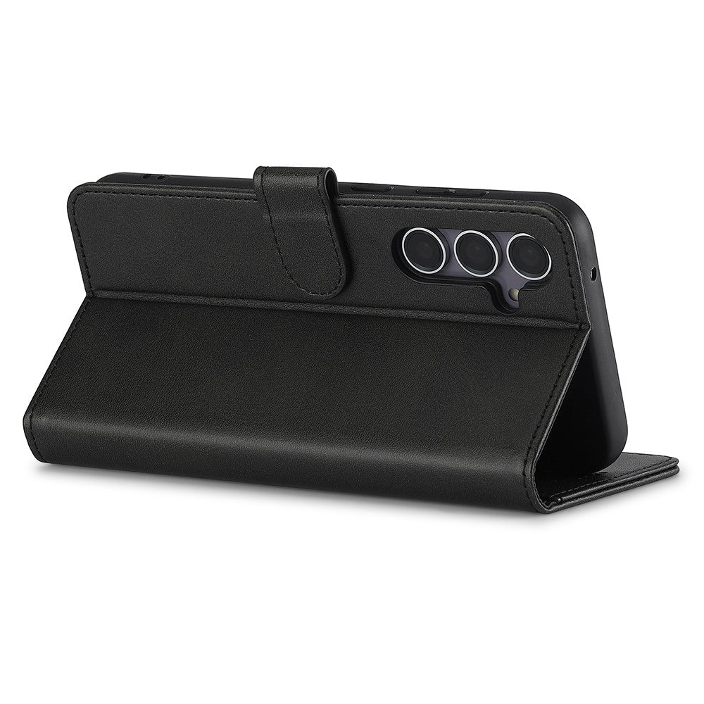 For Samsung Galaxy A56 5G Case Calf Texture PU Leather Stand Wallet Phone Cover - Black