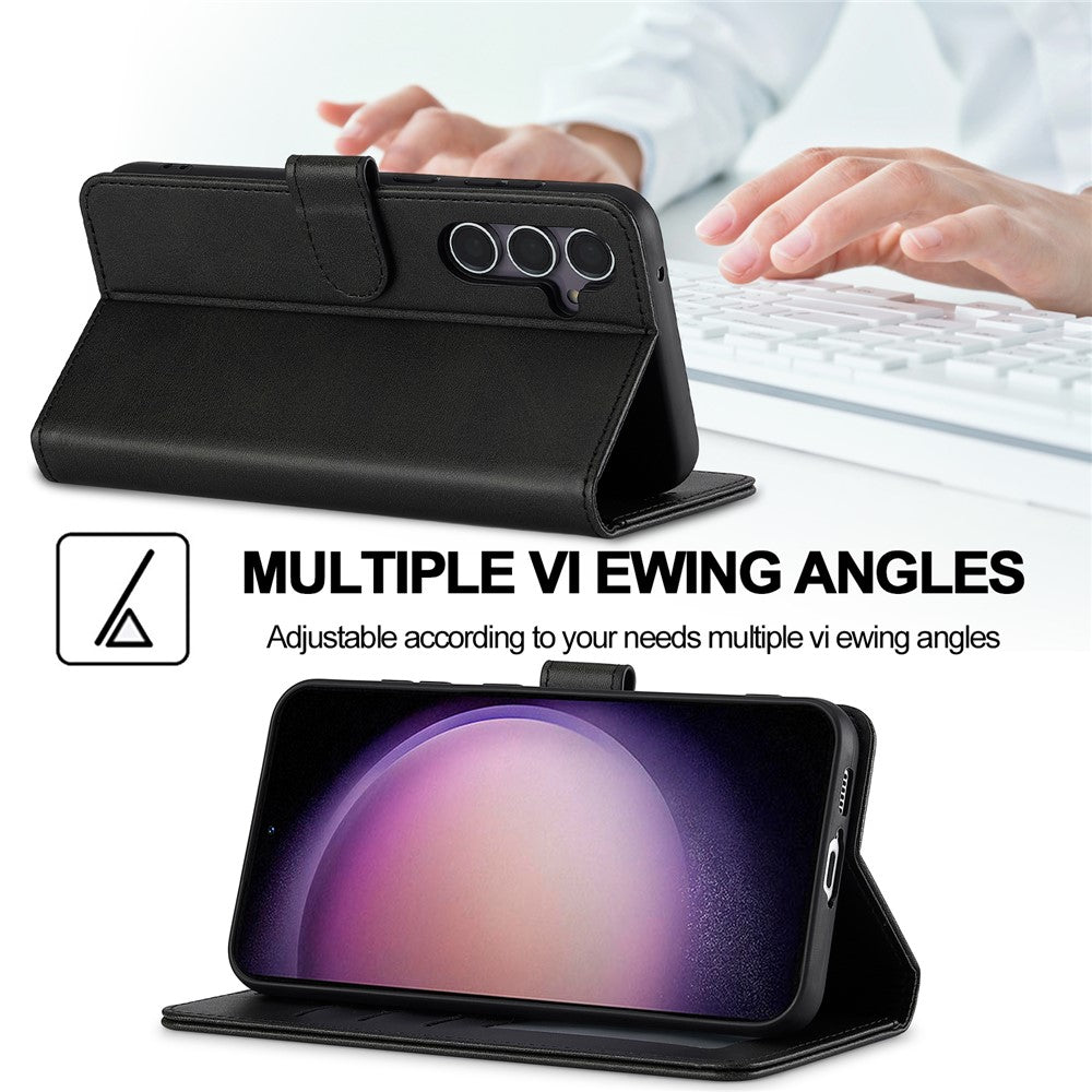 For Samsung Galaxy A56 5G Case Calf Texture PU Leather Stand Wallet Phone Cover - Black