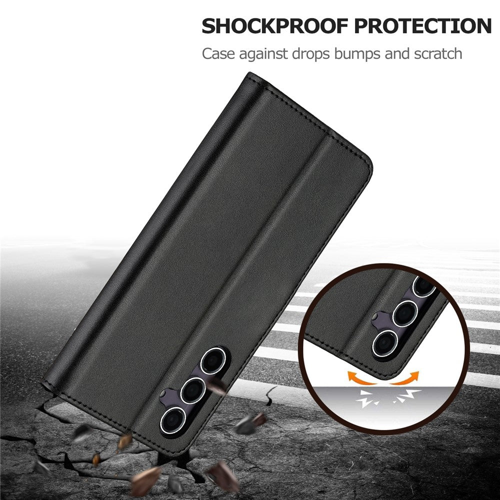 For Samsung Galaxy A56 5G Case Calf Texture PU Leather Stand Wallet Phone Cover - Black