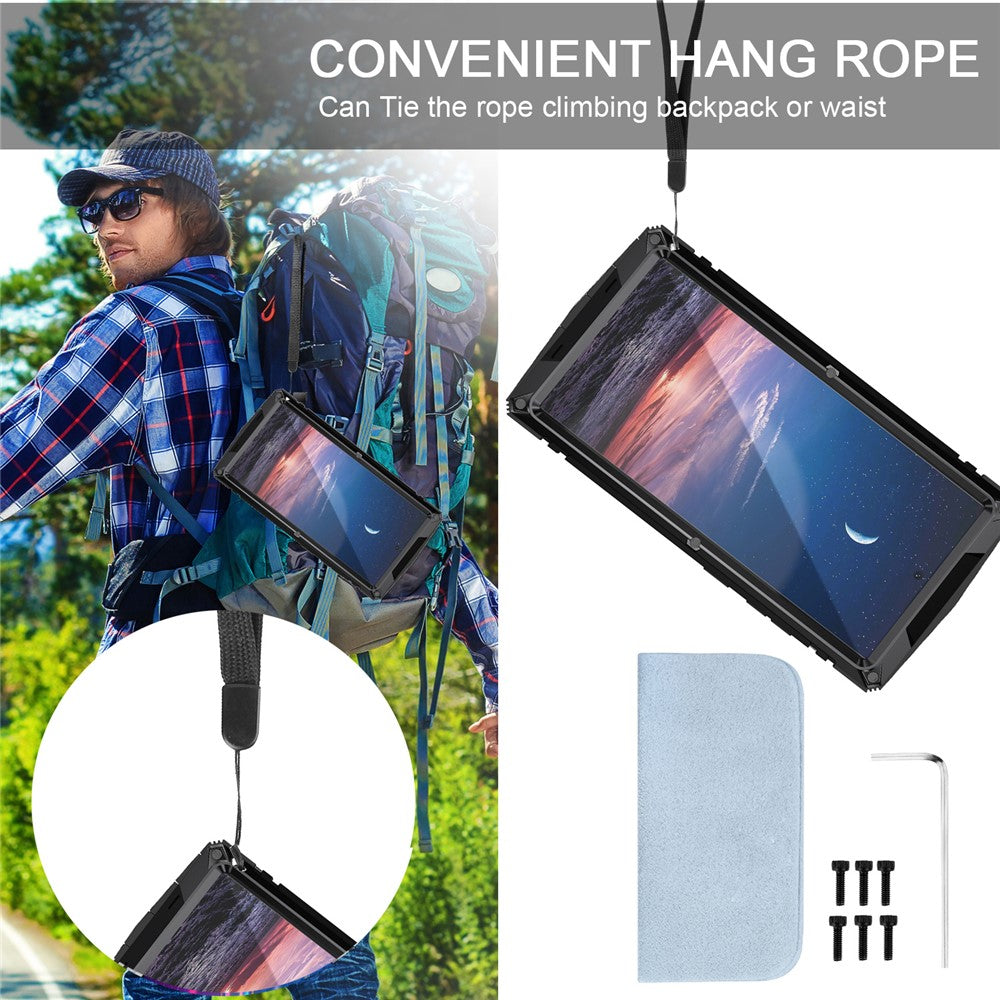 R-JUST For Samsung Galaxy S25 Ultra Case PC + Silicone + Metal Kickstand Phone Cover with Tempered Glass Film - Black