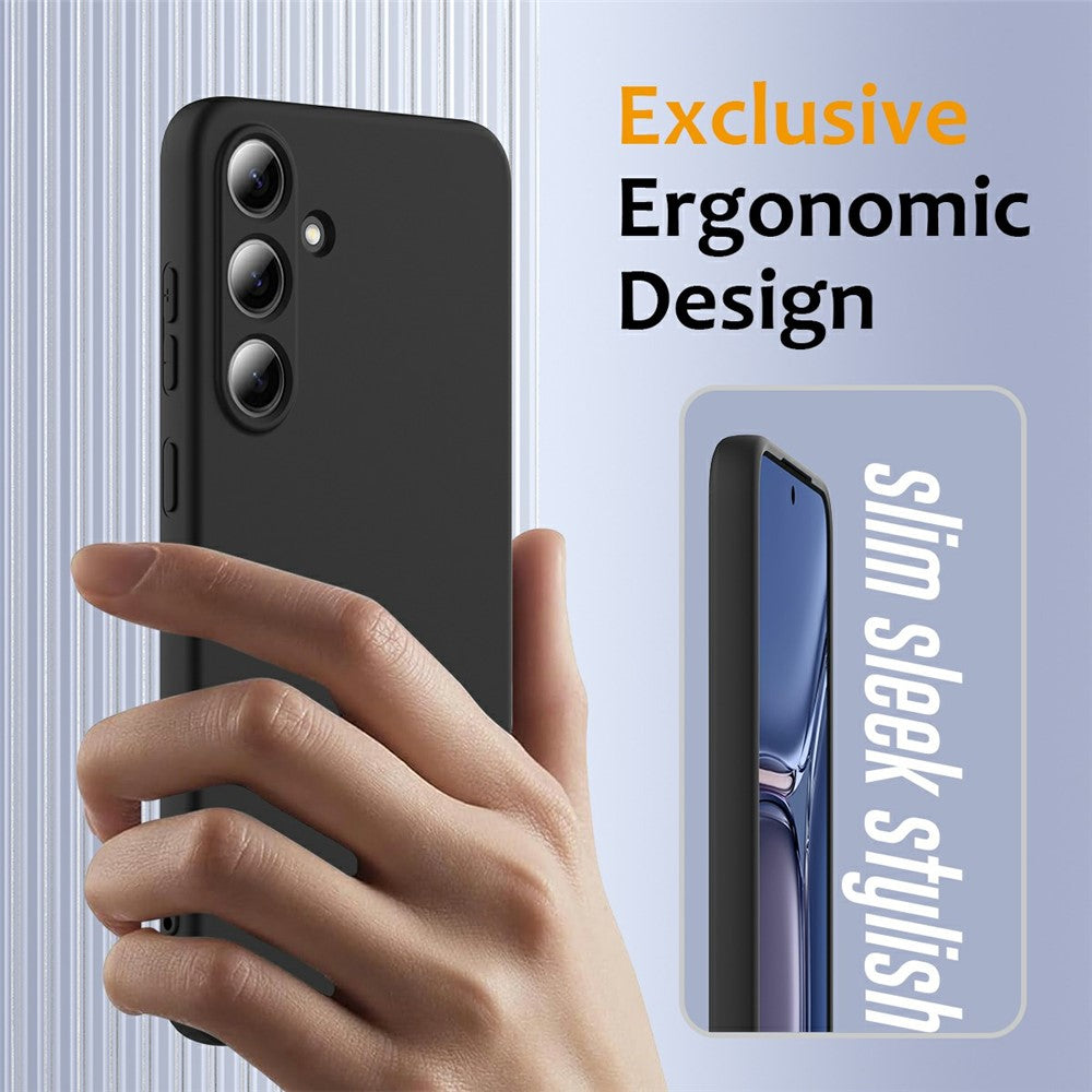 For Samsung Galaxy S25 Magnetic Case Liquid Silicone Phone Cover with Lanyard - Black