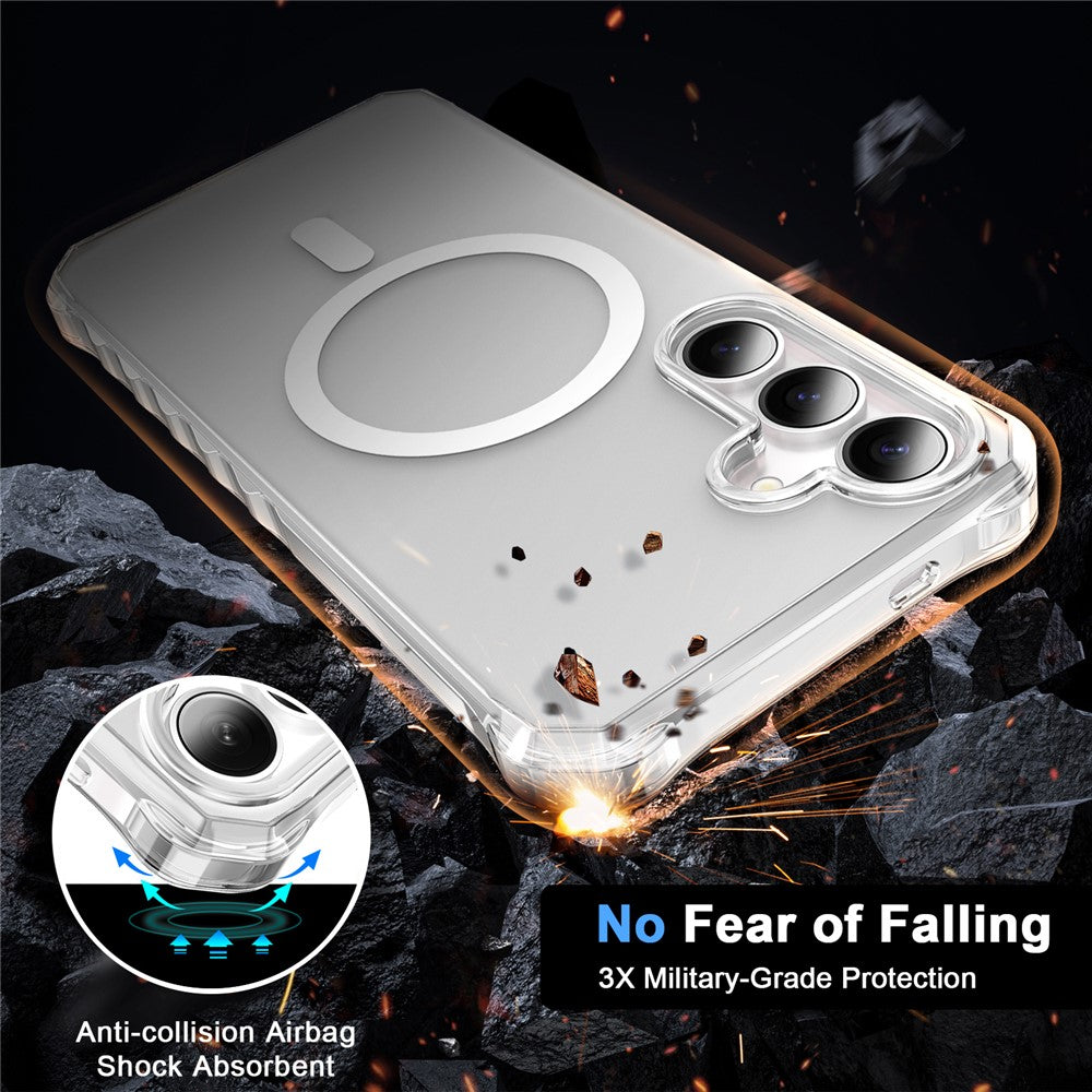 For Samsung Galaxy S25 / S24 Magnetic Case Small Wavy Edge PC + TPU Phone Cover - Transparent