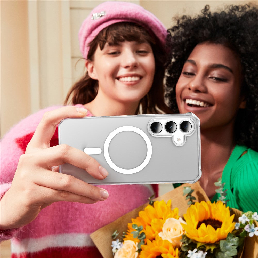 For Samsung Galaxy S25 / S24 Magnetic Case Small Wavy Edge PC + TPU Phone Cover - Transparent