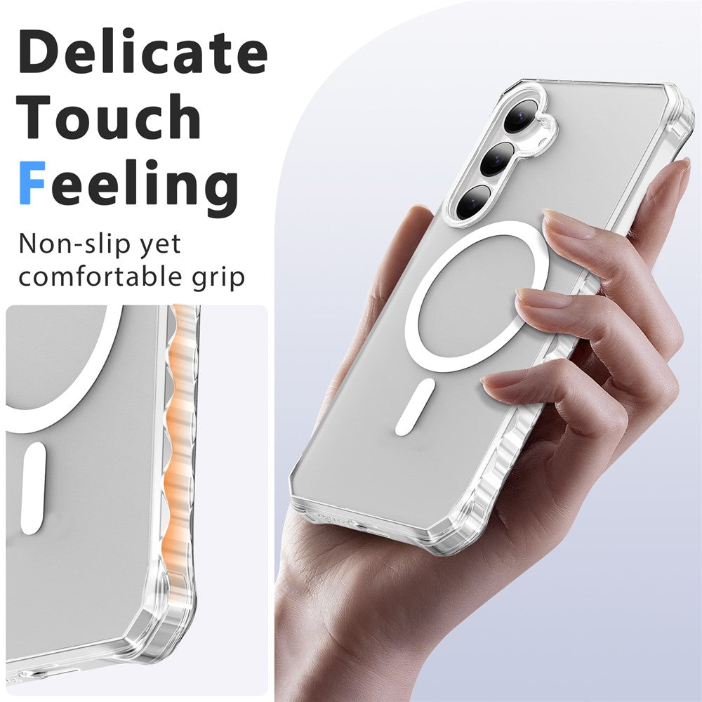 For Samsung Galaxy S25 / S24 Magnetic Case Small Wavy Edge PC + TPU Phone Cover - Transparent