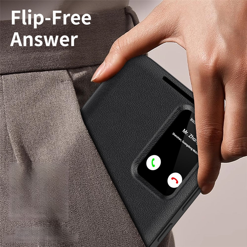 For Samsung Galaxy S23 Ultra Case Leather Phone Cover with View Window Card Slot - Black