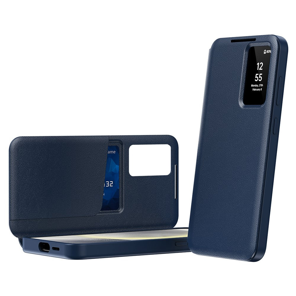 For Samsung Galaxy S25 Ultra Case Leather Phone Cover with View Window Card Slot - Sapphire
