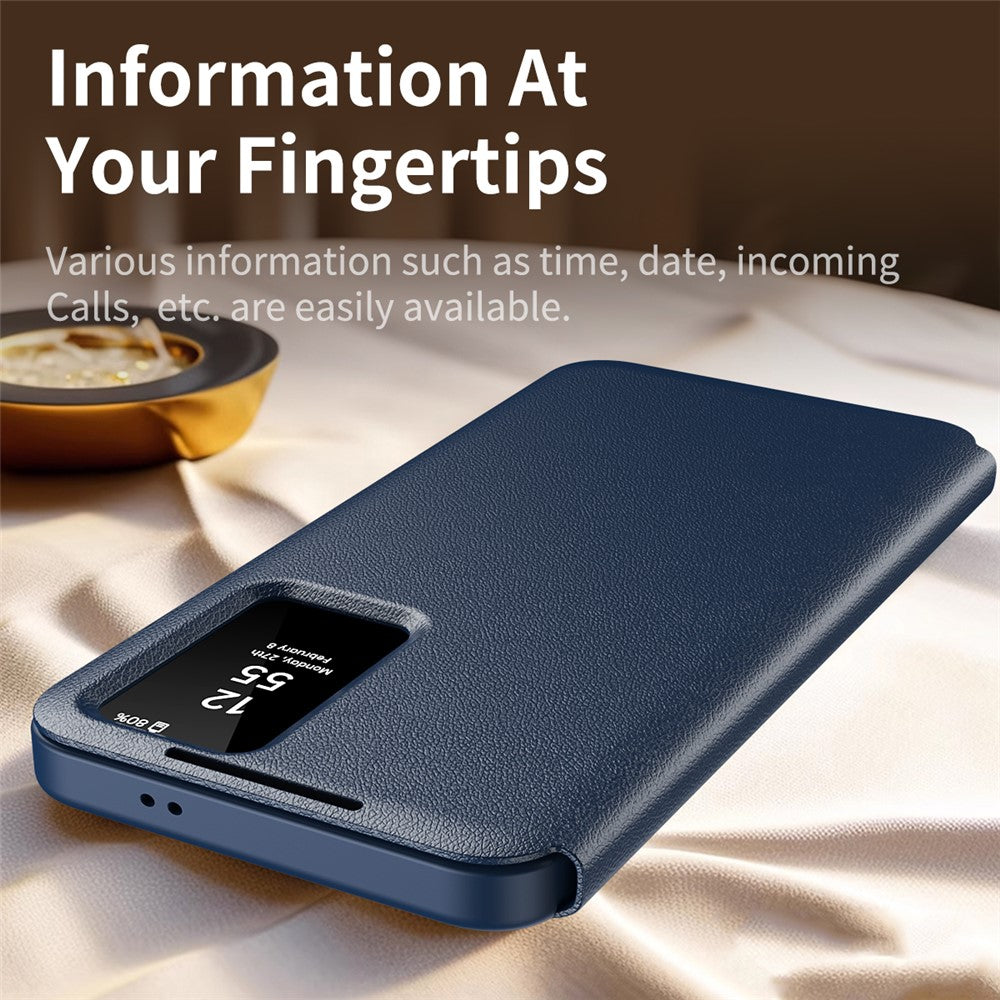 For Samsung Galaxy S25 Ultra Case Leather Phone Cover with View Window Card Slot - Sapphire