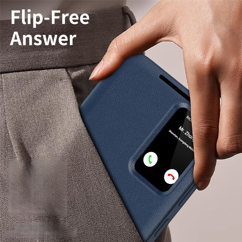 For Samsung Galaxy S25 Ultra Case Leather Phone Cover with View Window Card Slot - Sapphire