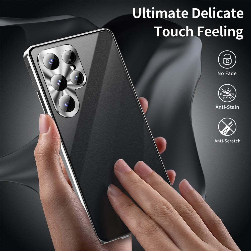 For Samsung Galaxy S25 Ultra Case Anti-Spy Tempered Glass Film Magnetic Frame Phone Cover - Black