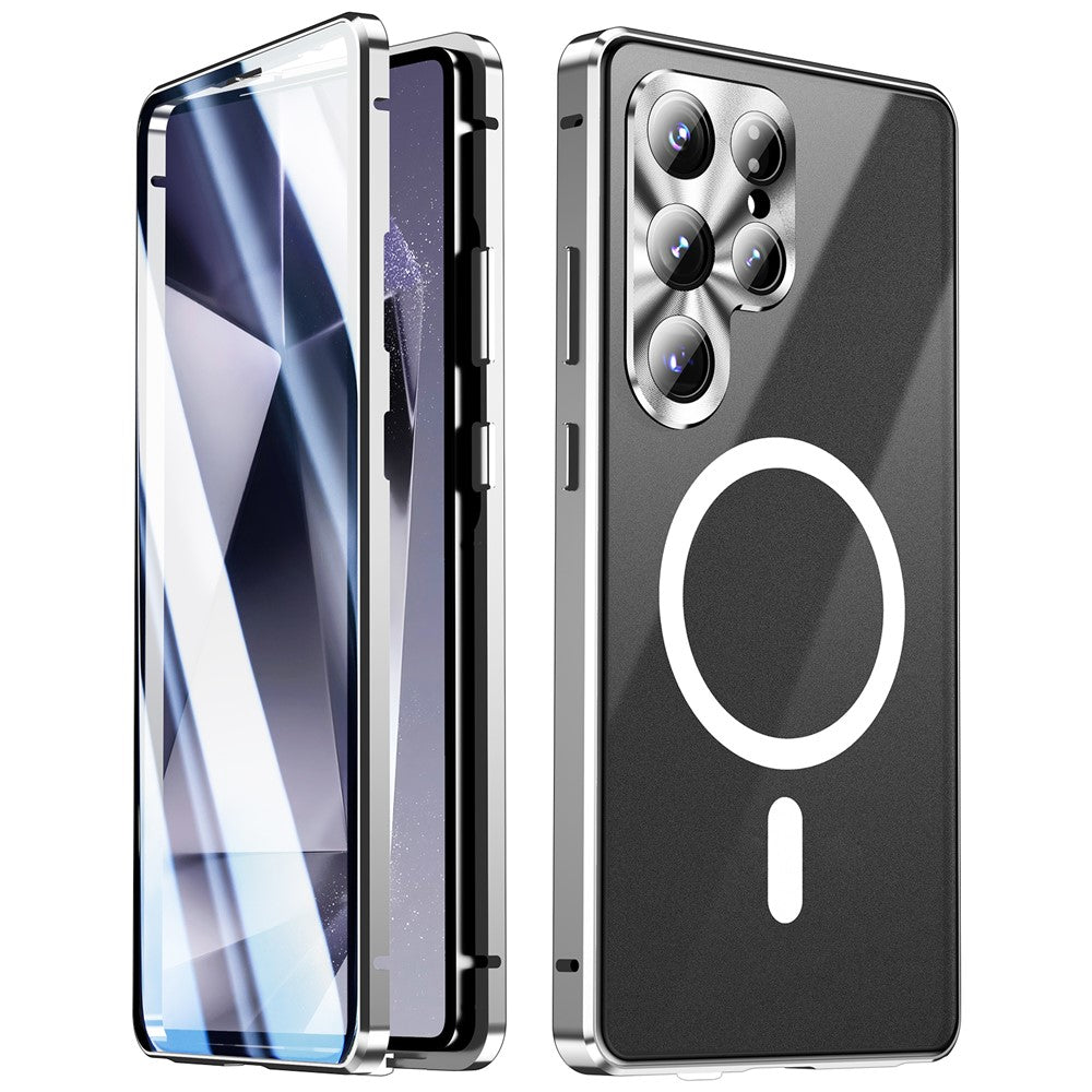 For Samsung Galaxy S25 Ultra Case Tempered Glass + Matte PC Phone Cover with Metal Frame - Purple