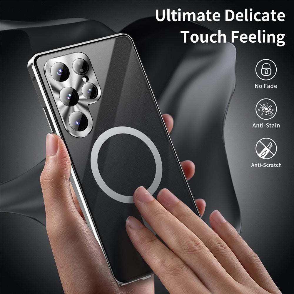 For Samsung Galaxy S25 Ultra Case Tempered Glass + Matte PC Phone Cover with Metal Frame - Purple