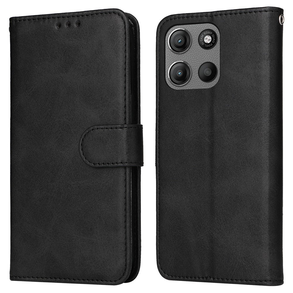 For Motorola Moto G15 4G / G15 Power 4G Case Wallet PU Leather Folio Flip Phone Cover - Black