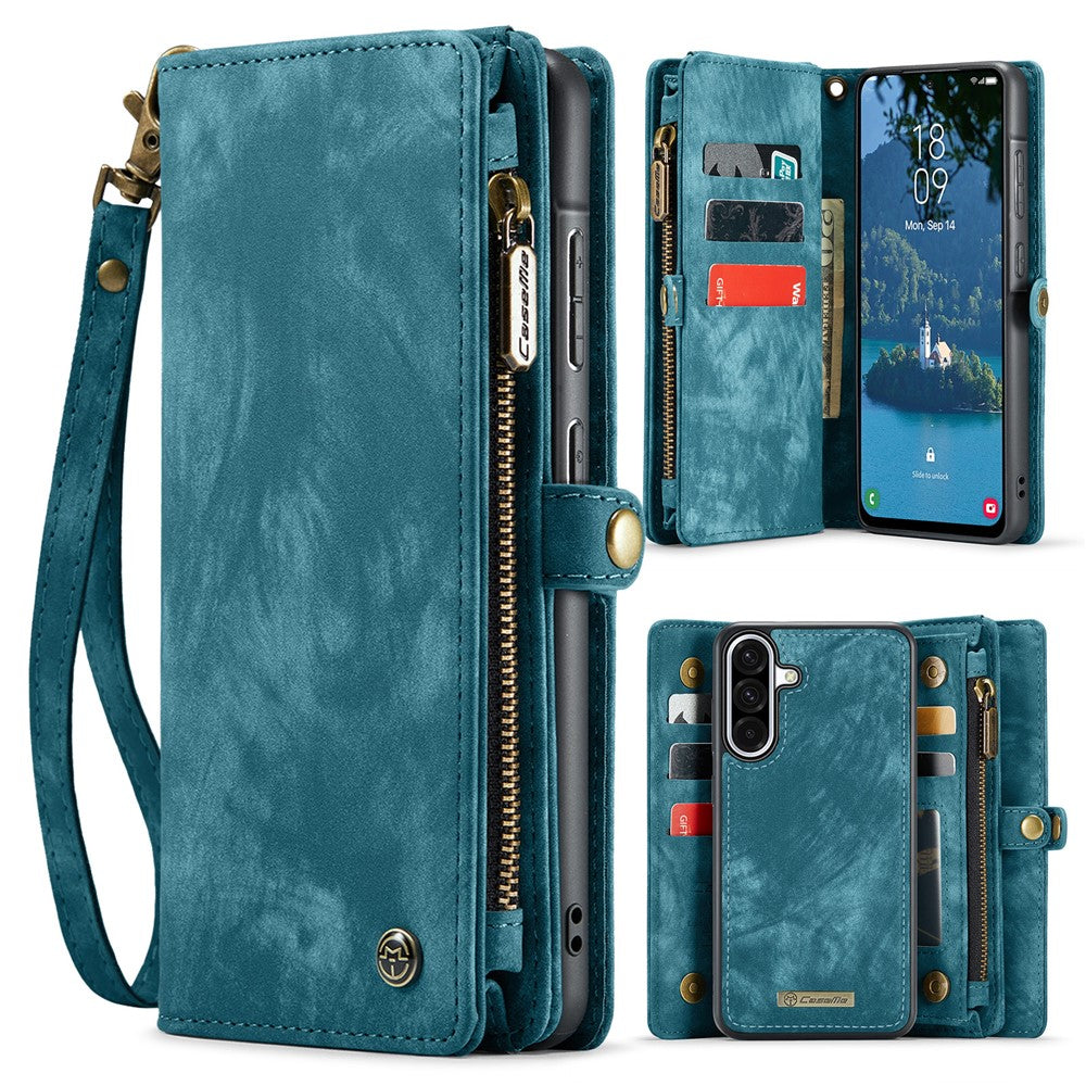For Samsung Galaxy A56 5G Phone Cases Leather Cover with Detachable Wallet and Strap - Blue