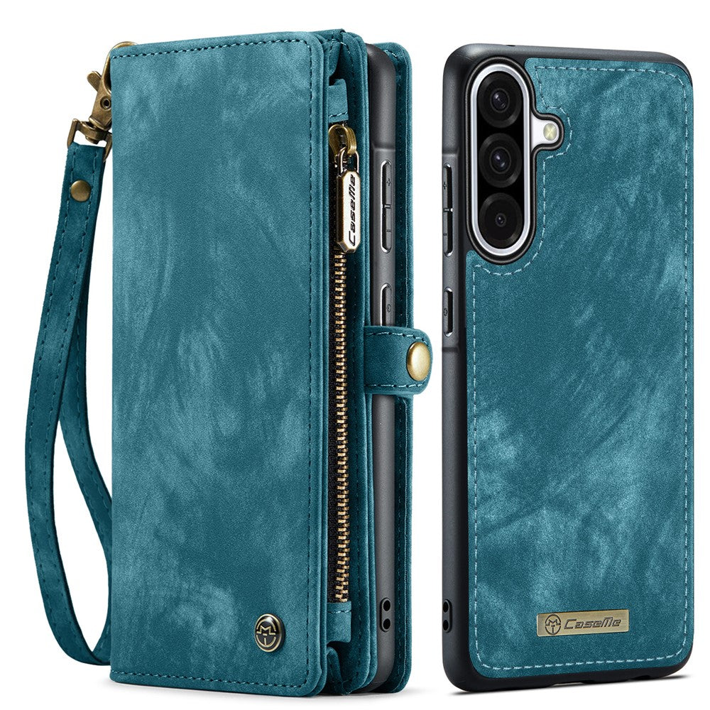 For Samsung Galaxy A56 5G Phone Cases Leather Cover with Detachable Wallet and Strap - Blue
